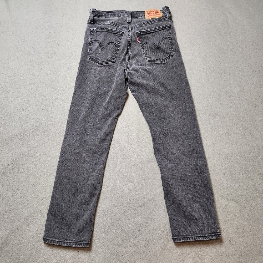 Levis Wedgie Straight Button Fly High Rise Premium Jeans Gray Black Wash Size 27 - Picture 2 of 14
